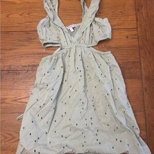 Xtraordinary Sage Green Eyelet Dress with cut-out sides and pockets